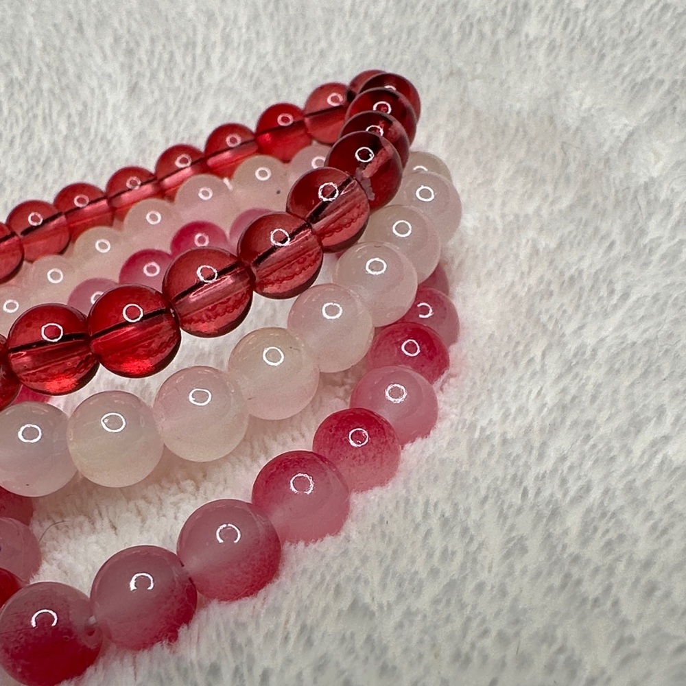 Bohemian Handmade Glass Beads Bracelet Set of 3 Red & Cloud & Deep Pink NWT